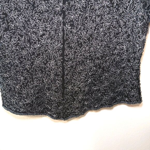 Vintage Adriana Papell Occasions Black Silk Beaded Floral Short Sleeve Sz 18 - Picture 11 of 15